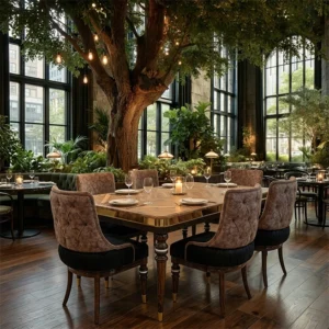 Brown Dining Table Set with 6 Chairs