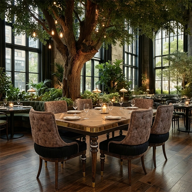 Brown Dining Table Set with 6 Chairs