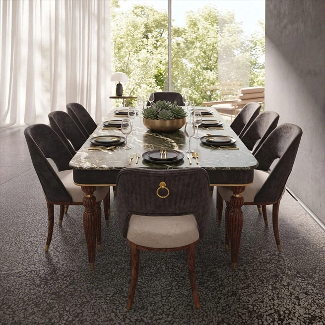 Marble Top Dining Table Set 6 Chairs