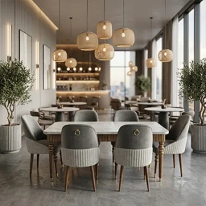 Modern Marble Dining Table Set with 6 Chairs