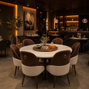 Modern six Seater Round Dining Table Set