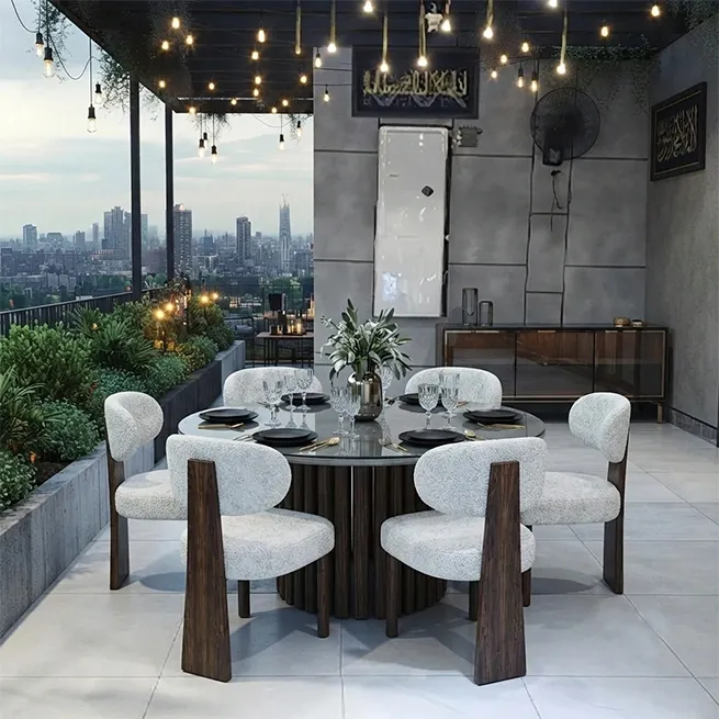 Wood-Style Dining Table Set with 6 Chairs